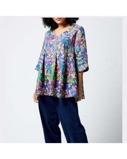 Sahara Blue Scattered Floral Linen Shirt Multi S/m