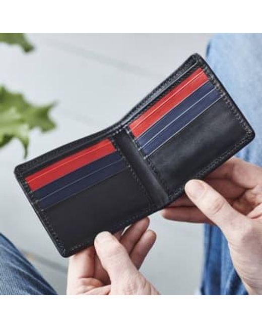 VIDA VIDA Blue Leather Block Card Wallet Leather for men