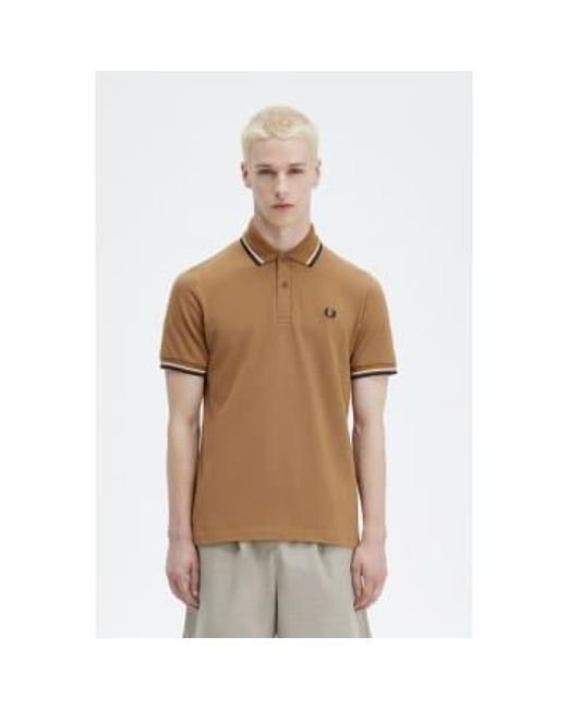 Fred Perry Brown Reissues Original Twin Tipped Polo Dark Caramel / Ecru Navy 40 for men