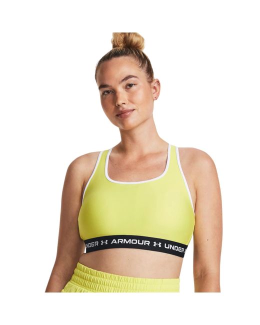 Under Armour Top Mid Crossback Sports Bra Donna Lime Yellow/white | Lyst