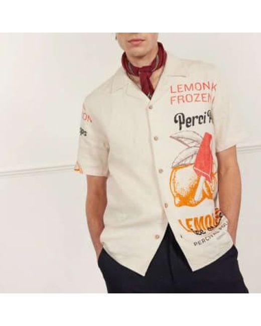 Percival Natural Lemon Creme Cuban Linen Shirt S for men