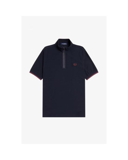 Fred Perry Funnel Neck Zip Polo in Blue for Men | Lyst