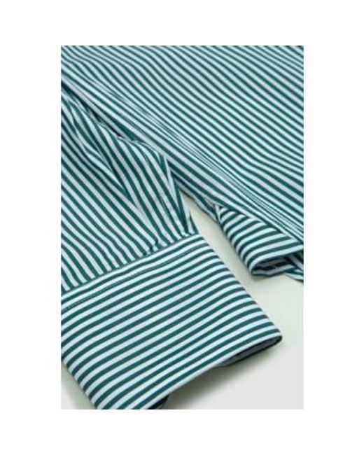 Drake's Blue Bengal Stripe Spread Collar Poplin Shirt /white M for men