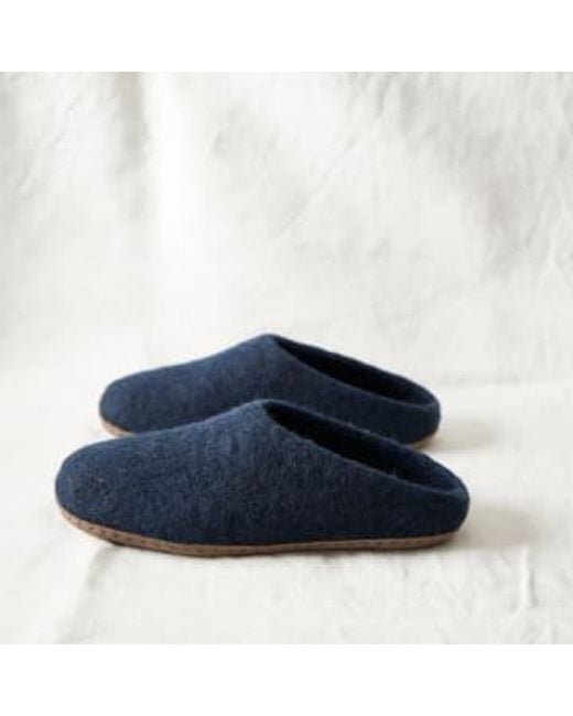 Aura Que Blue Handgefertigte öko-filz-pantoffeln mit wildledersohle