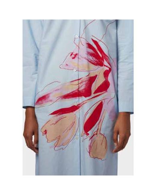 Paul Smith Blue Flower Print Detail Shirt Midi Dress Size: 14, Col: 14