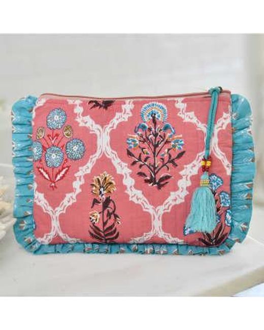 Powell Craft Red Block bedruckter rosa & blau floral gesteppte make -up -tasche