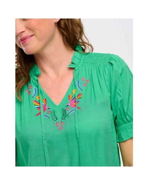 Sugarhill Green Angelique Shirred Top , Rainbow Parrots Embroidery 12