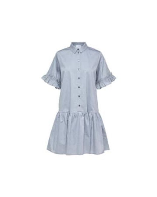 SELECTED Blue Short Sleeved Mini Dress Light Cotton
