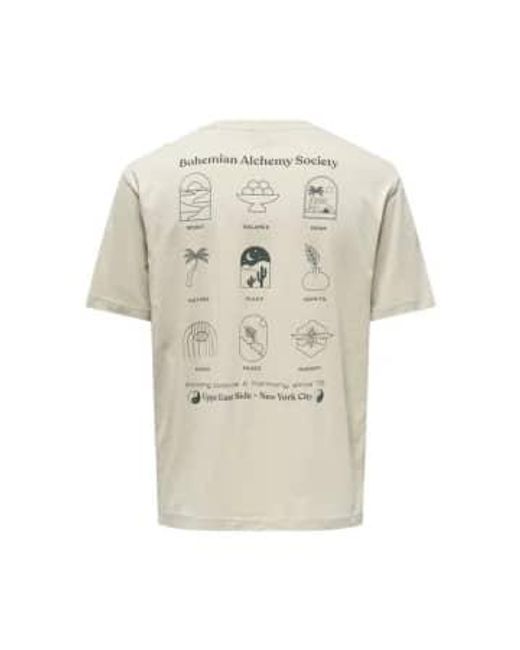 Only & Sons Natural Kason Relax Print T-shirt Silver Lining / 2x Large for men
