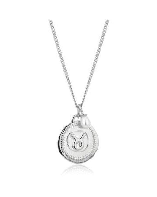 Claudia Bradby Metallic Silver Pearl Taurus Zodiac Necklace /