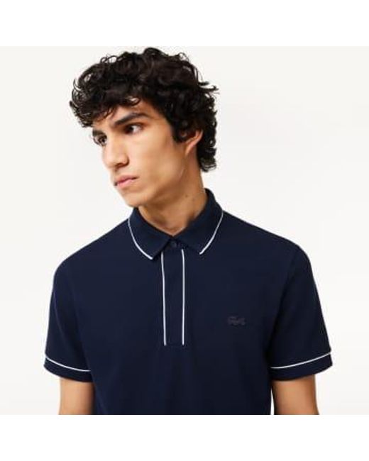 Lacoste Blue Smart Paris Pole In Stretch Cotton With Contrast Ribe M for men