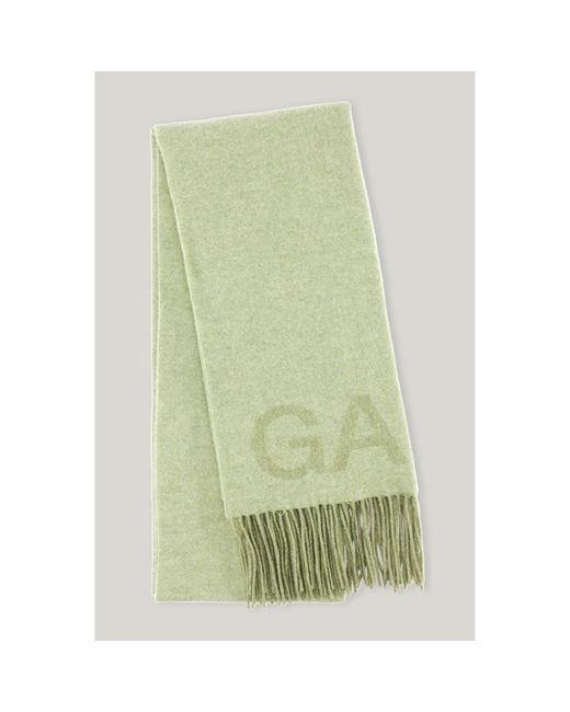 Ganni Green Recycled Wool Blend Scarf
