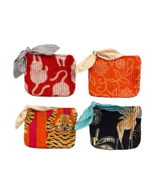 Behotribe  &  Nekewlam Orange Purse Cotton Quilted Block Printed Striped Tiger