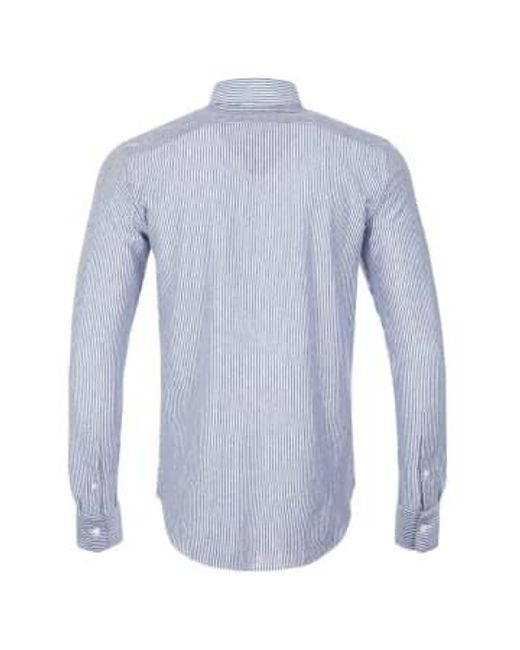 Canali Blue Striped Slim Fit Linen And Cotton Blend Shirt Gn03113l777 301 M for men