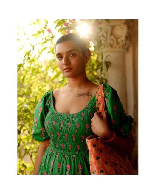Pink City Prints Green Parakeet Angelina Dress M