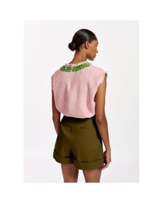 Essentiel Antwerp Pink Light Cotton Field Sleeveless Tweed Top