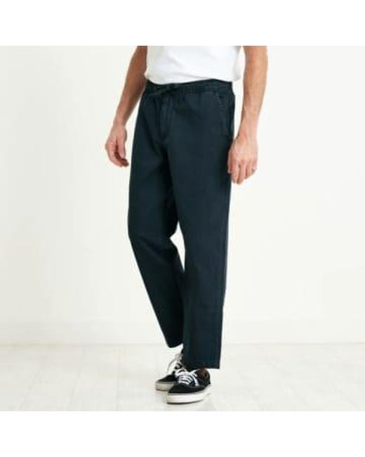 Wax London Blue Kurt Trouser Longer Leg Organic Cotton Twill Navy 32 for men
