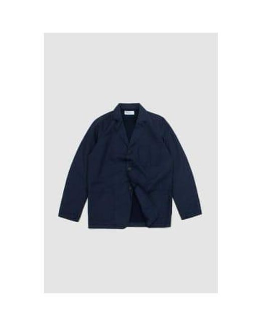 Universal Works Blue Three Button Jacket Linen Mix Puppytooth for men