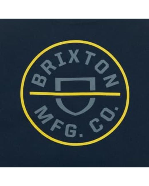 Brixton Crest ii kurzarm t-shirt in marine & gelb in Blue für Herren