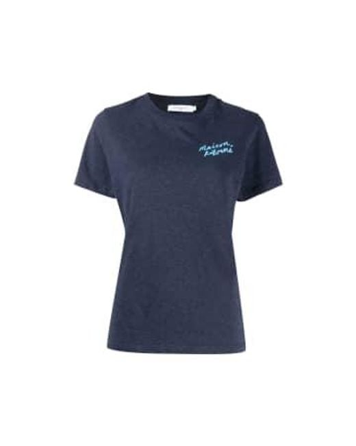 Maison Kitsuné Blue Navy Melange Mini Handwriting Logo T Shirt M