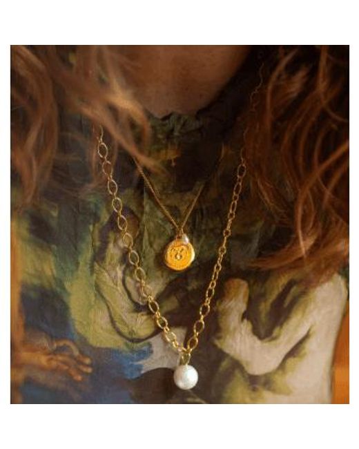 Claudia Bradby Metallic Plated Pearl Taurus Zodiac Necklace /