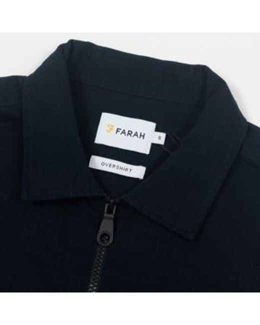 Farah Blue Olmes Zip Up Overshirt In True for men