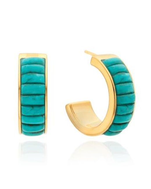 Anna Beck Blue Rectangular Turquoise Multi-stone Hoop Earrings / Gold Plated