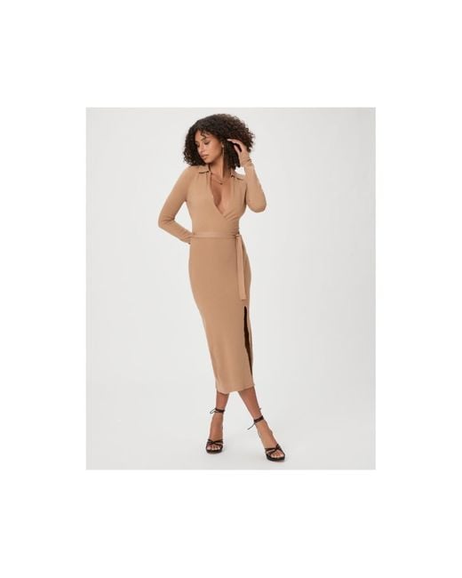 PAIGE Carmen Wrap Sweater Dress Col Deep Camel Size M in White