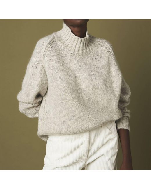 Hartford Light Grey Alpaca Wool Turtleneck Sweater in Red