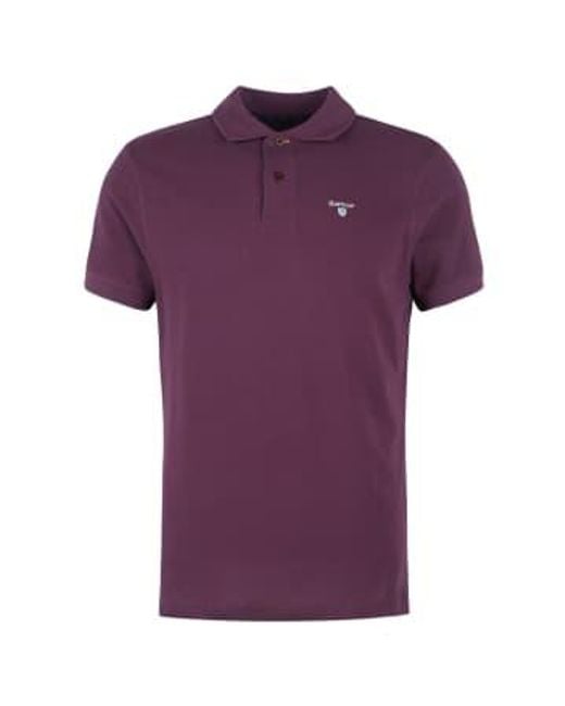 Barbour Purple Pique Cotton Tartan Trim Polo Shirt Small for men