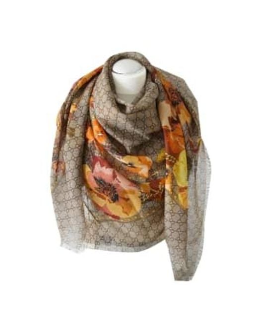 Gucci Multicolor Ssima Scarf Made Of Soft And Silk Orange Flowers Print