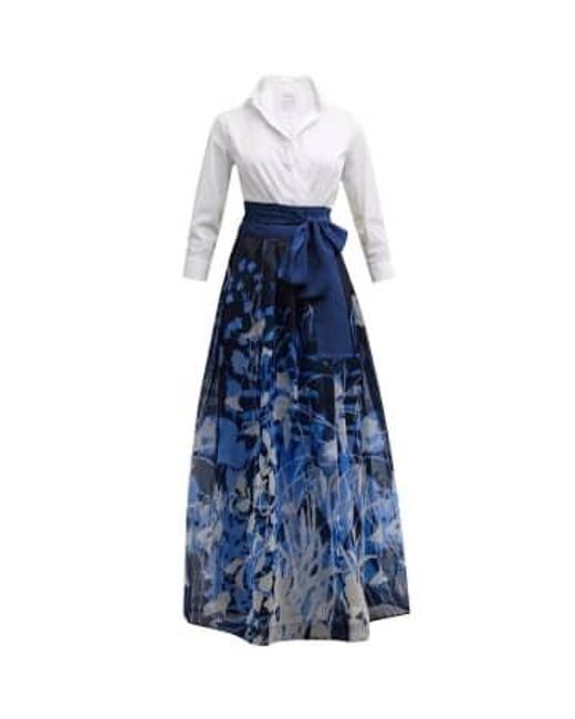 Sara Roka Blue Jinny Long Dress/ Shirt With Navy Print Skirt 10