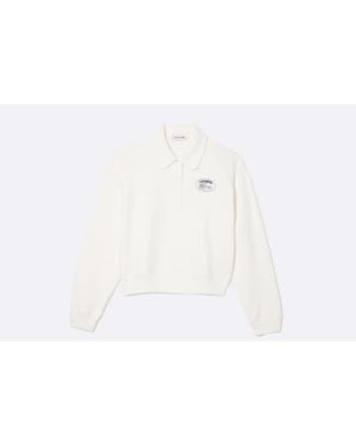 Lacoste White Wmns Embroidered Polo Neck jogger Sweatshirt 34 /