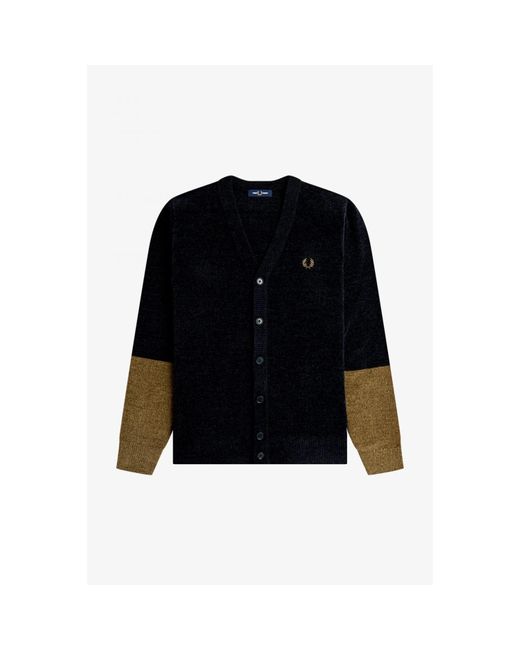 Fred Perry Colourblock Chenile Cardigan in Black for Men | Lyst