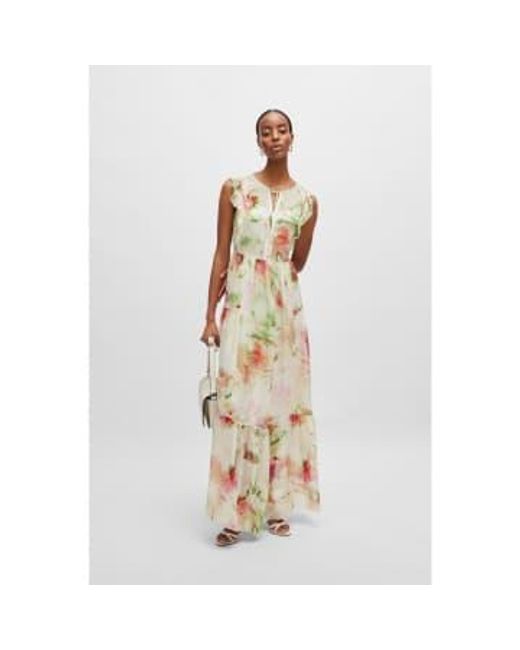 Dacrina Floral Frill Detail Maxi Dress Col Multi Size 12 di Boss in White