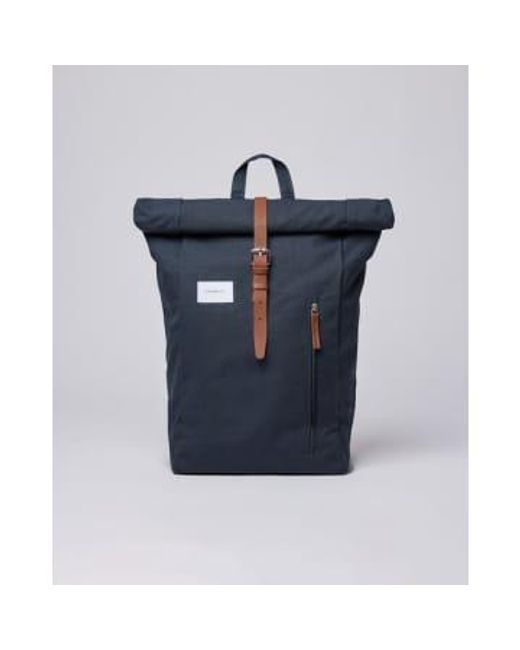 Sandqvist Blue Dante With Cognac Brown Leather Backpack for men