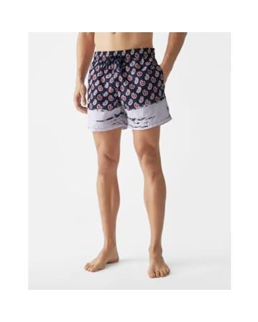 Etro Blue Paisley Print Logo Swim Shorts for men