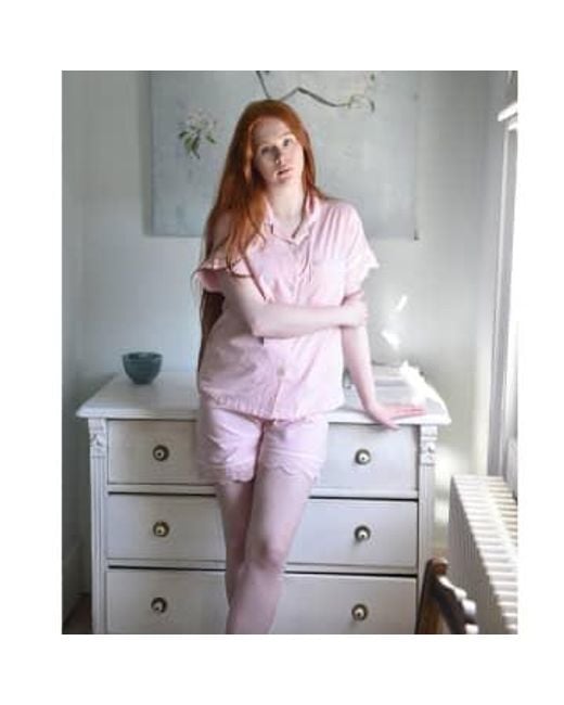 Powell Craft Pink 's Scalloped Edge Shortie Pyjama Set