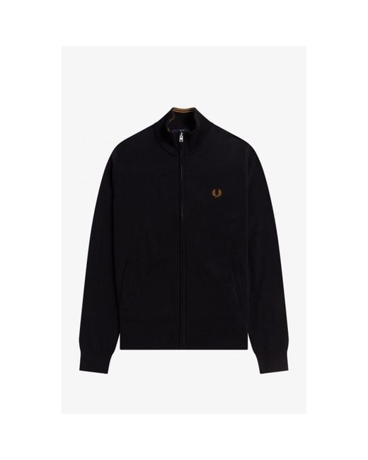 Fred Perry Classic Zip Through Cardigan in Black for Men | Lyst