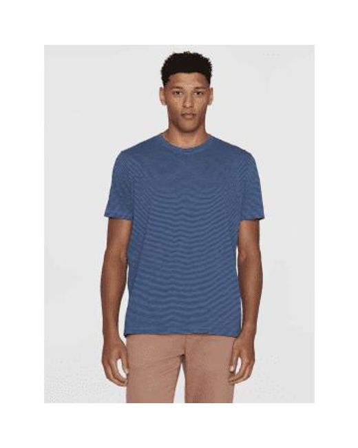 Knowledge Cotton Blue 1010012 Stripe Narrow Striped Slub T Shirt for men