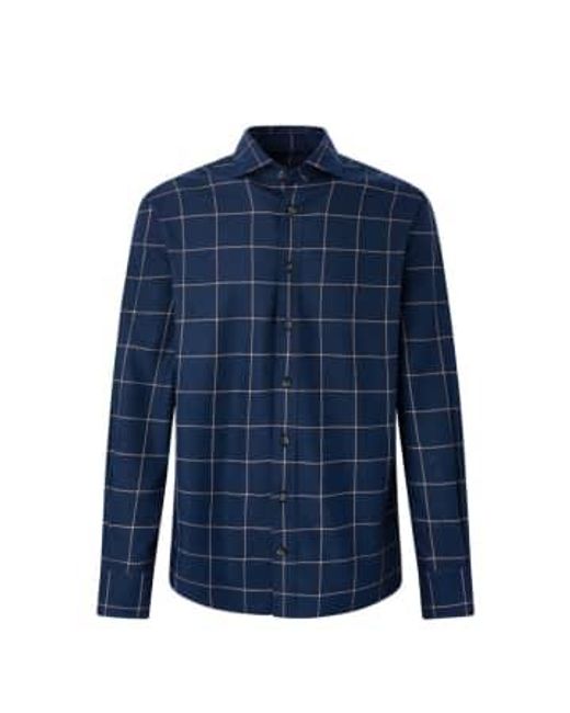 Hackett Blue Flannel Windowpane Shirt M Navy for men