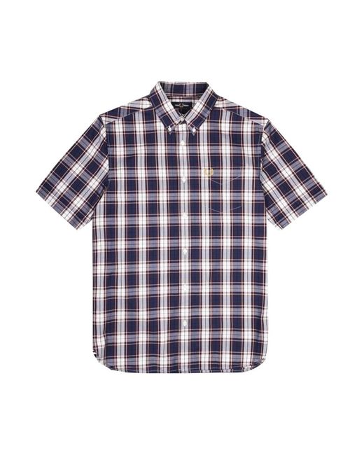 Fred Perry Cotton Authentic Button Down Short Sleeve Check Shirt French  Navy in Blue for Men | Lyst
