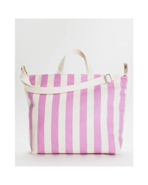 Baggu Pink Horizontal Zip Duck Bag Awning Stripe Cotton