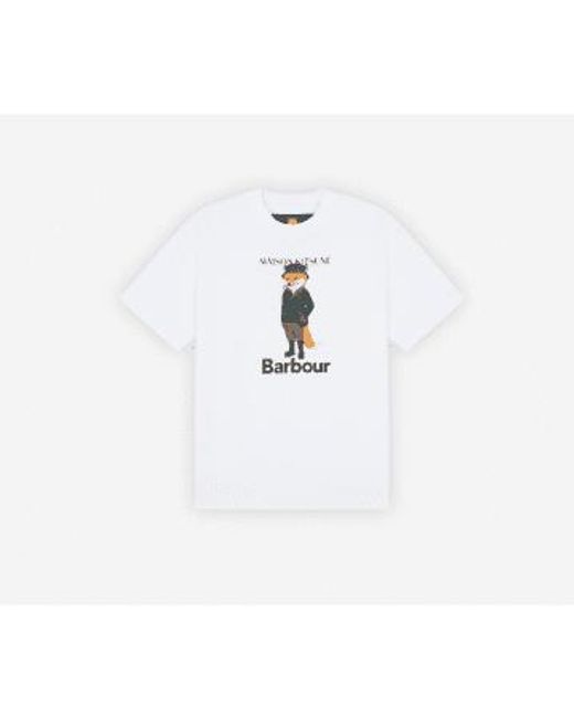 X Maison Kitsune Beaufort Fox T Shirt di Barbour in White da Uomo