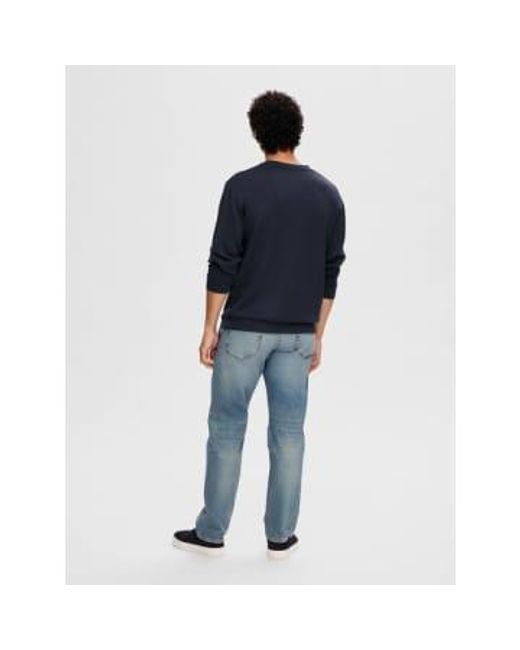 SELECTED Blue Swear Soft Crew Neck Sweater for men