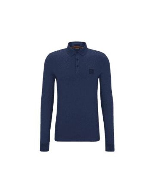 Boss Blue Passerby Long Sleeve Cotton Stretch Polo Shirt Size: M, Col: