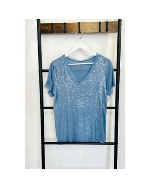 Short Sleeve Sequin T Shirt di Elle in Blue