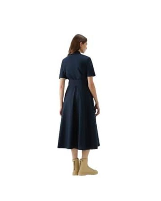 Woolrich Blue Belted Poplin Dress Melton Xs