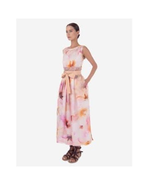 Sara Roka Pink Riah Flower Print Sleeveless Midi Dress Col: 425 , Size: 10