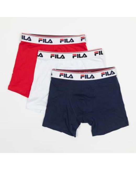Fila Blue Tristan 3 Pack Mid Rise Trunk In Navy, White & Red S for men